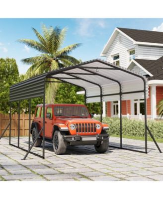 Metal Carport Shelter - 10x15 Feet Heavy Duty Outdoor Garage with Galvanized Steel Roof, Reinforced Frame, All-Weather Car Canopy