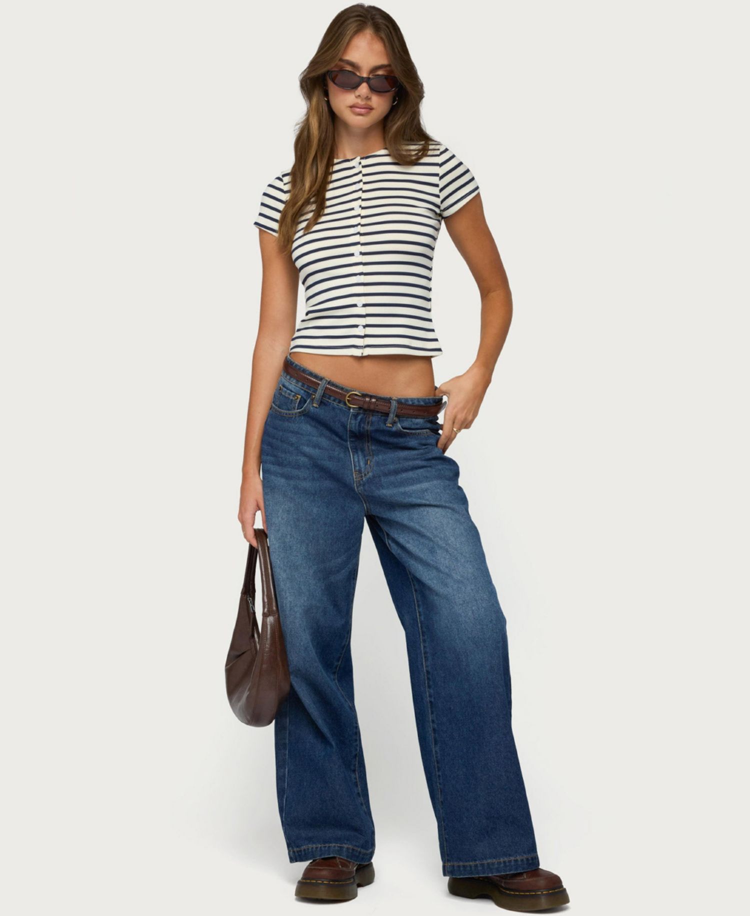 Women's Bonita Striped Button-Up Crop Top