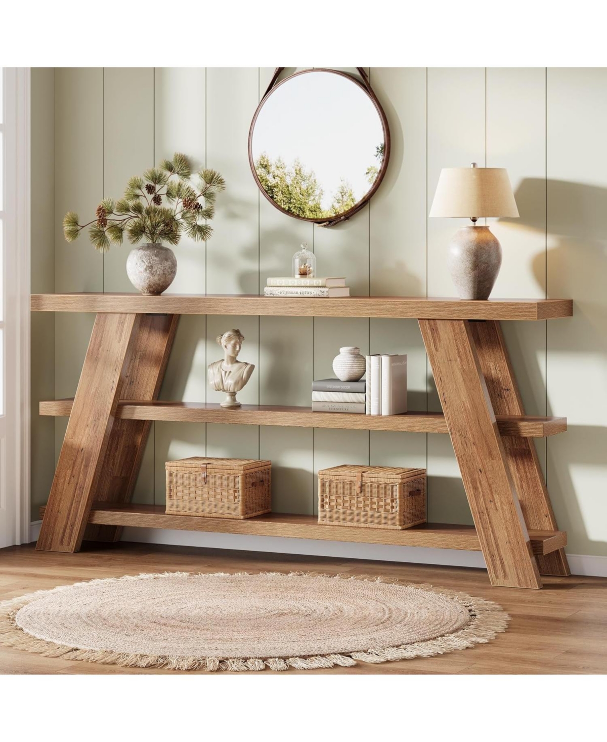 Slickblue Entryway Console Table with 3-Tier Storage Shelves for Farmhouse Decor