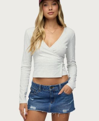 Women's Fonteyn Ribbed Long-Sleeve Cotton-Blend Wrap Top