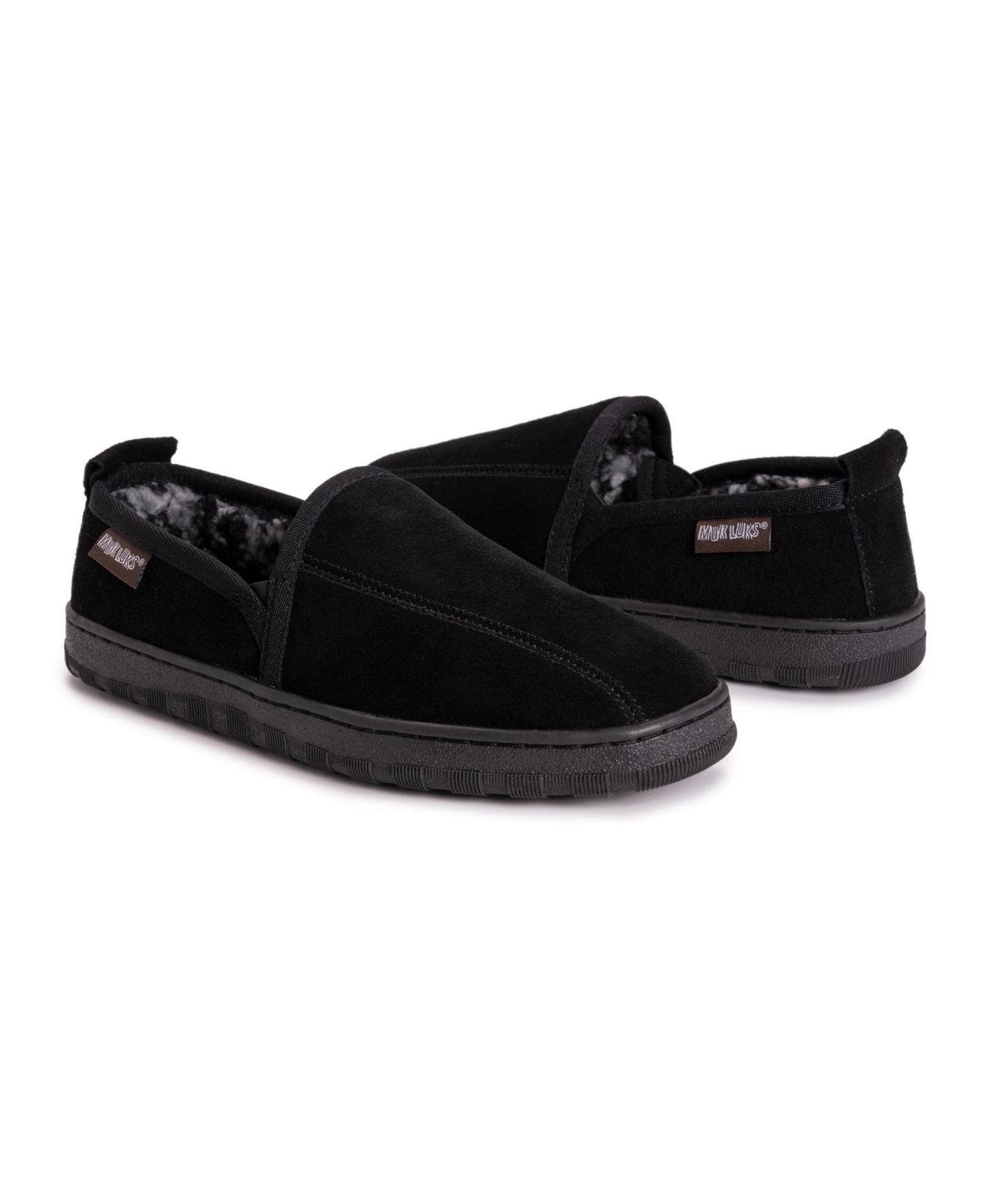 Мужские тапочки MUK LUKS Eric Genuine Suede Slip On Slippers, цвет: Чёрный — фото 8