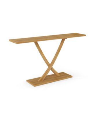 Modern 57" Console Table with Teak Wood Frame and Geometric Style