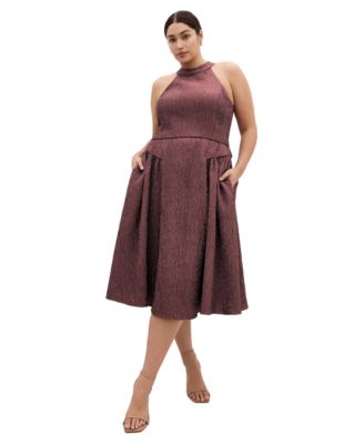 Plus Size Halter Jacquard A-Line Midi Dress