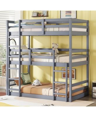 Bunk Bed over with Two Built-in Ladders Guardrails, Wood, Detachable