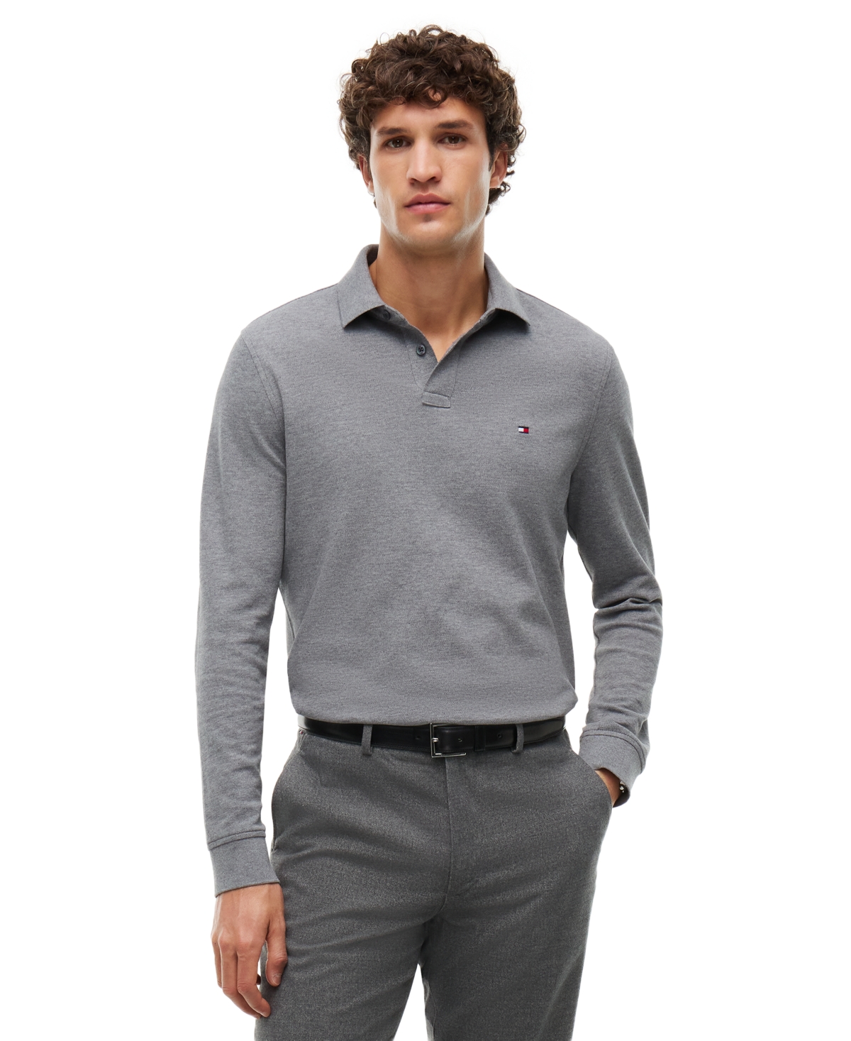 Tommy Hilfiger Men's 1985 Regular-Fit Long-Sleeve Polo Shirt - Medium Gray Heather