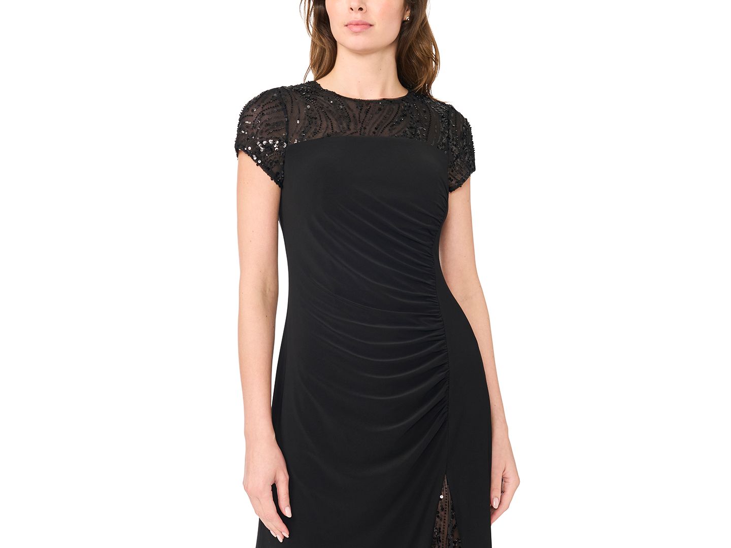 Женское платье MSK Petite Split Sleeve Overlay Max Sequin Side-Slit, цвет: Насыщенный чёрный — фото 3