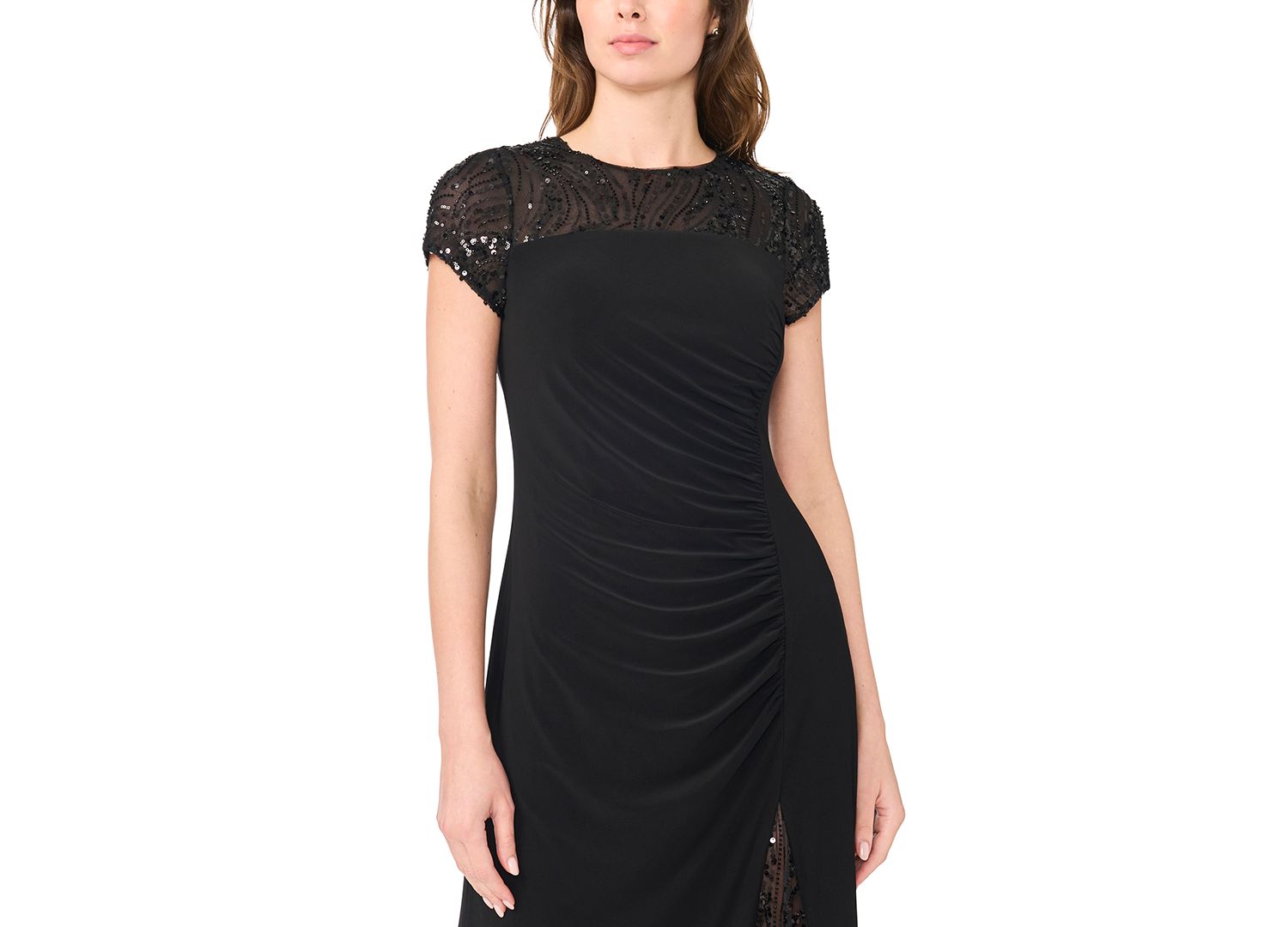 Petite Split Sleeve Overlay Max Sequin Side-Slit Dress
