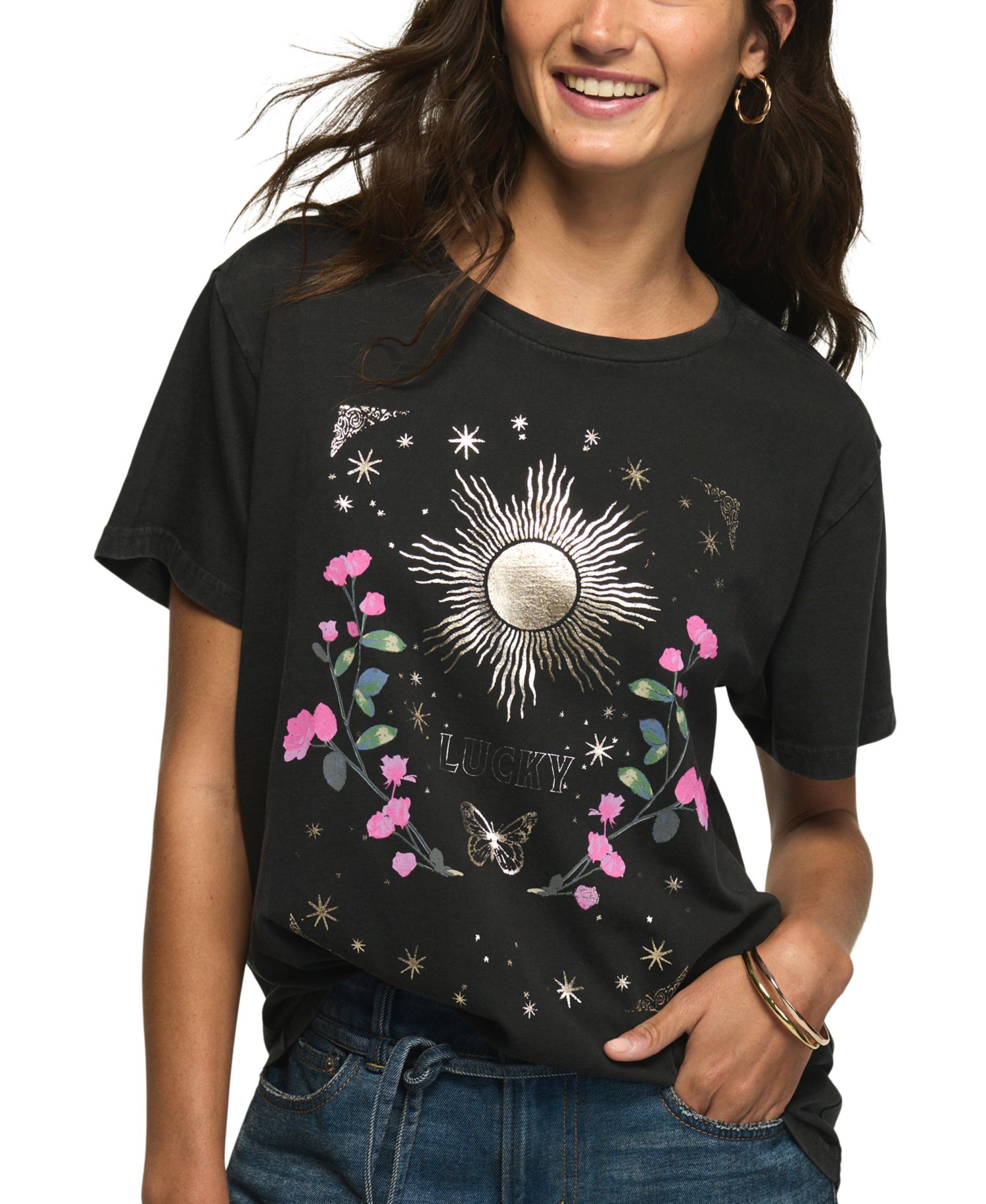 Women's Celestial Lucky Sun Boyfriend Graphic T-Shirt