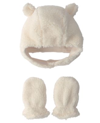 Baby Boys' and Baby Girls' Bear Teddy Fleece Hat and Mitten, 2-Piece Set