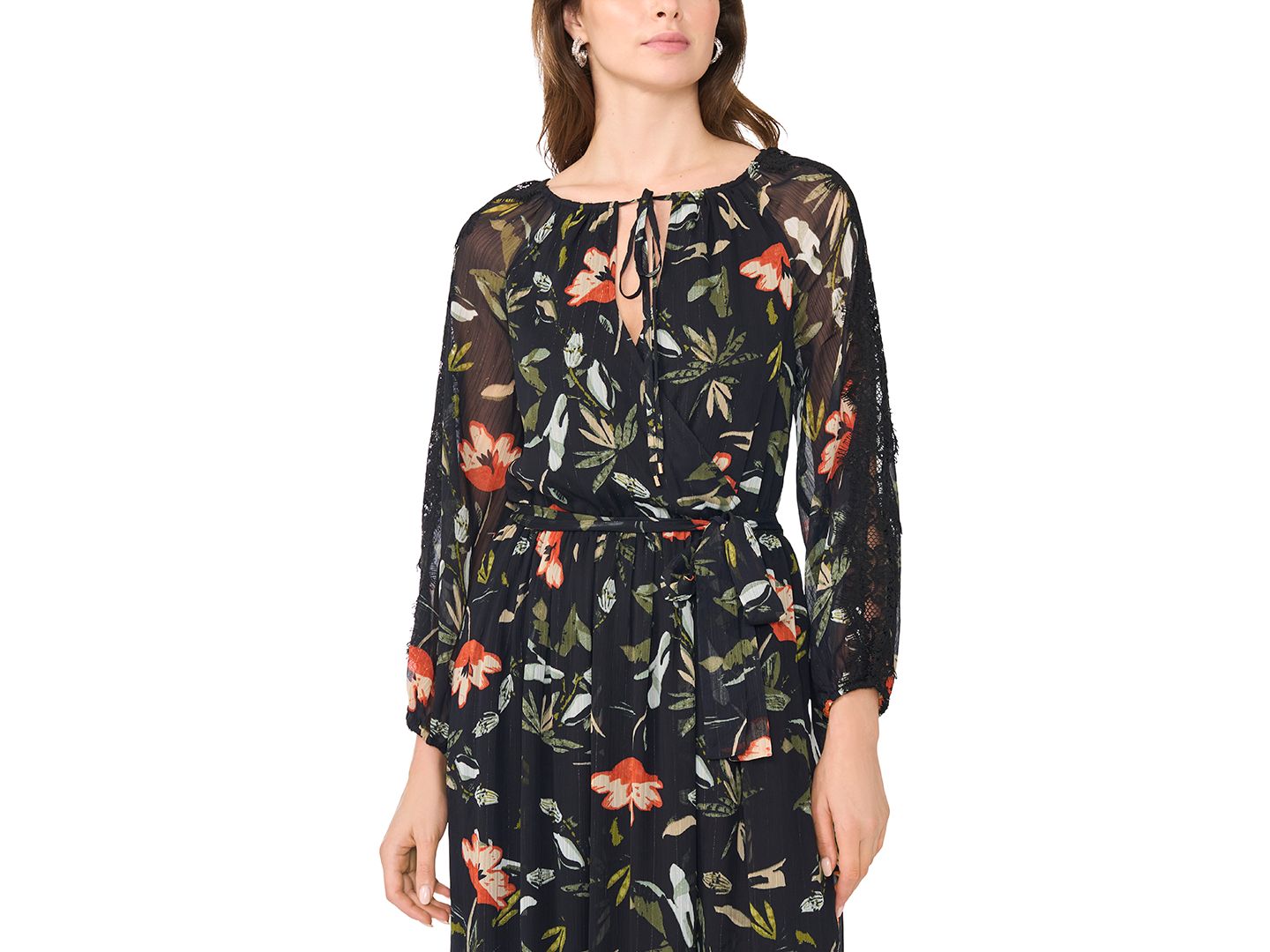 Женское платье MSK Floral-Print Tiered Long-Sleeve Maxi, цвет: Чёрный разноцветный — фото 3