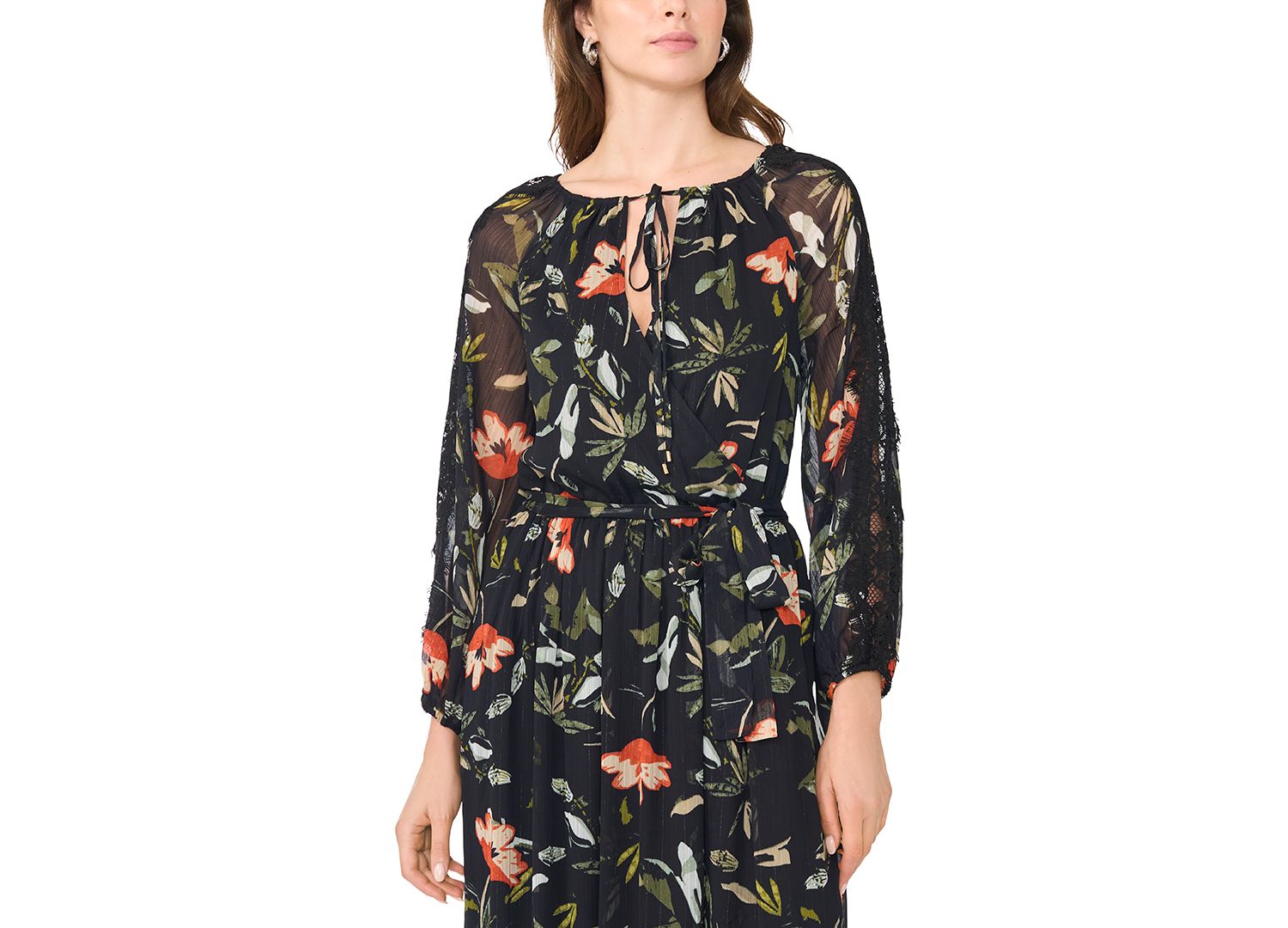 Women's Floral-Print Tiered Long-Sleeve Maxi Dress