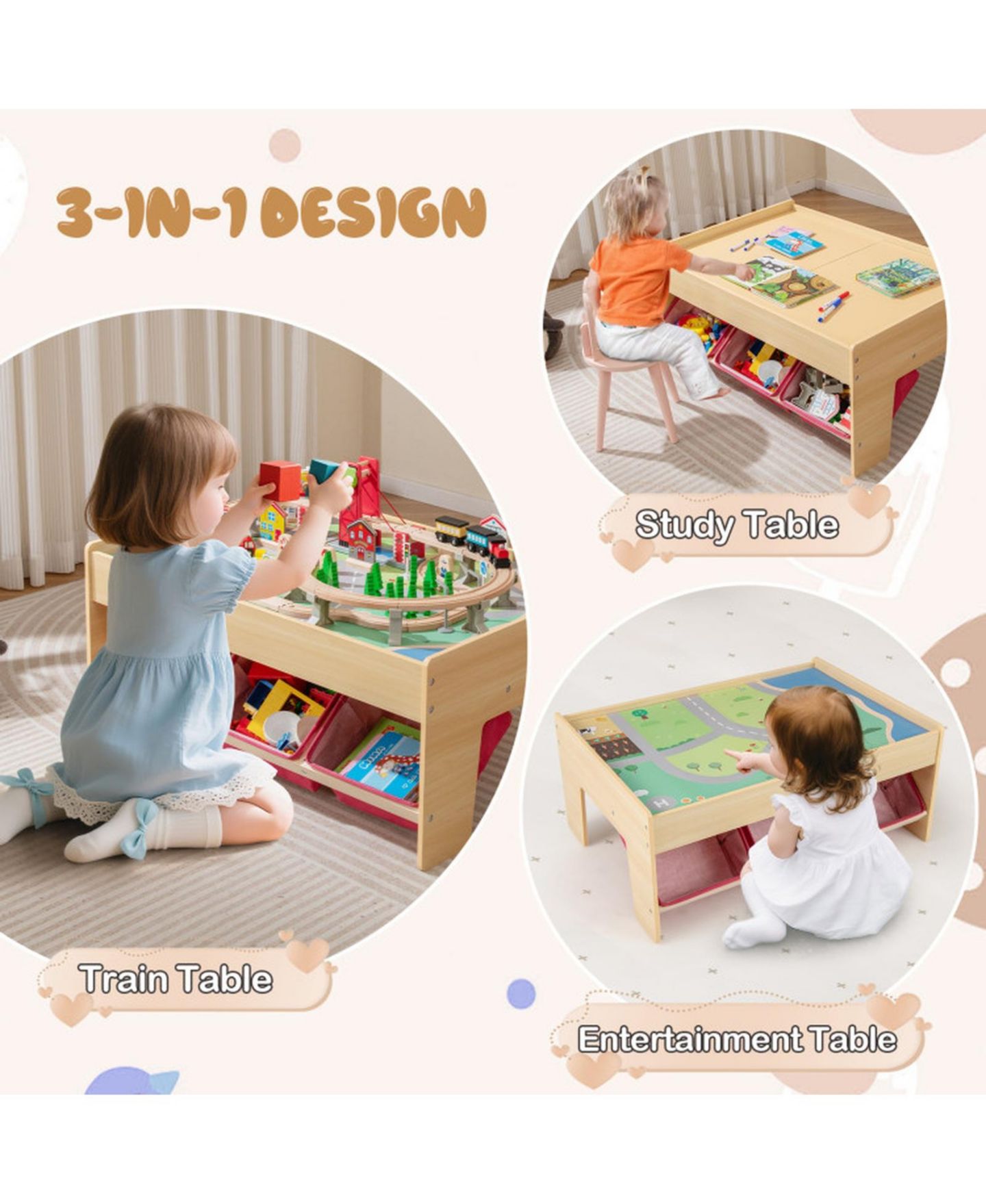 Детская игрушка HONGGE Reversible Wooden Train Table, цвет: Коричневый / Разноцветный — фото 7