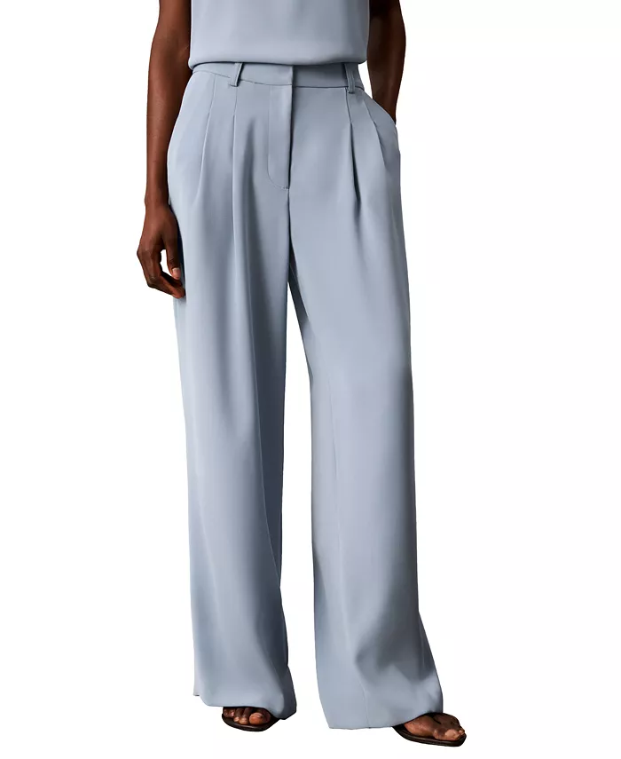 Women's High-Rise Double-Pleat Wide-Leg Pants