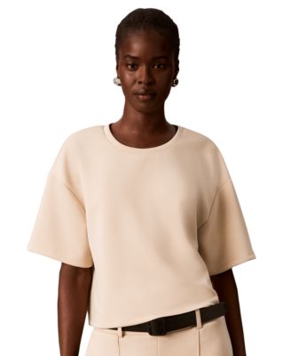 Women's Boxy Tee Soft Scuba Short-Sleeve Sweater