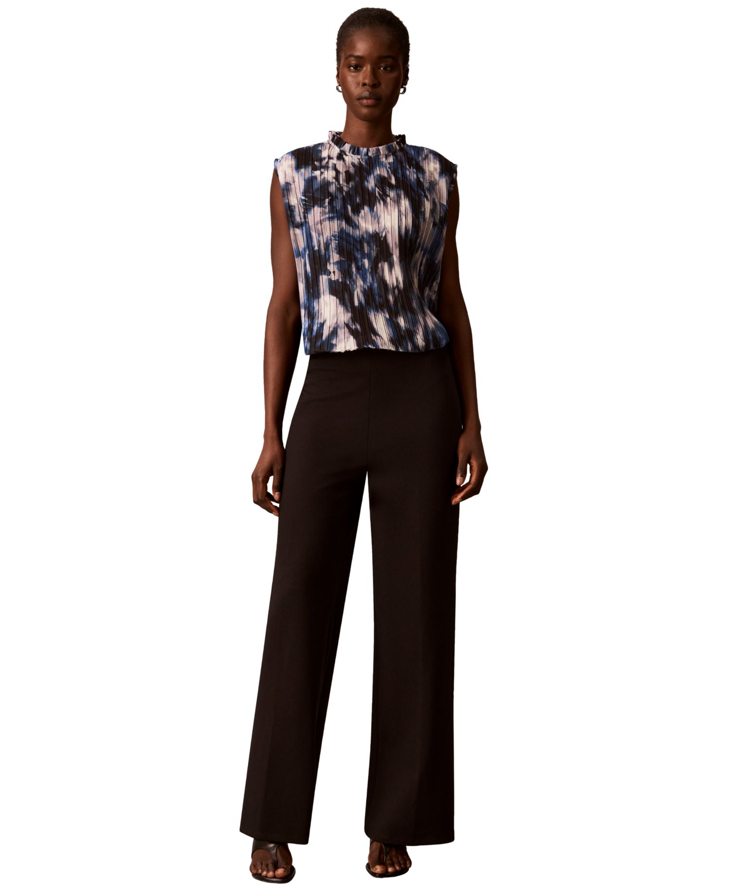 Women's Mock Neck Sleeveless Printed Blouse
