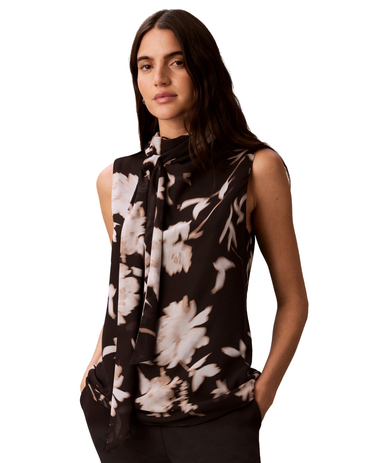 Women's Scarf-Neck Floral-Print Top