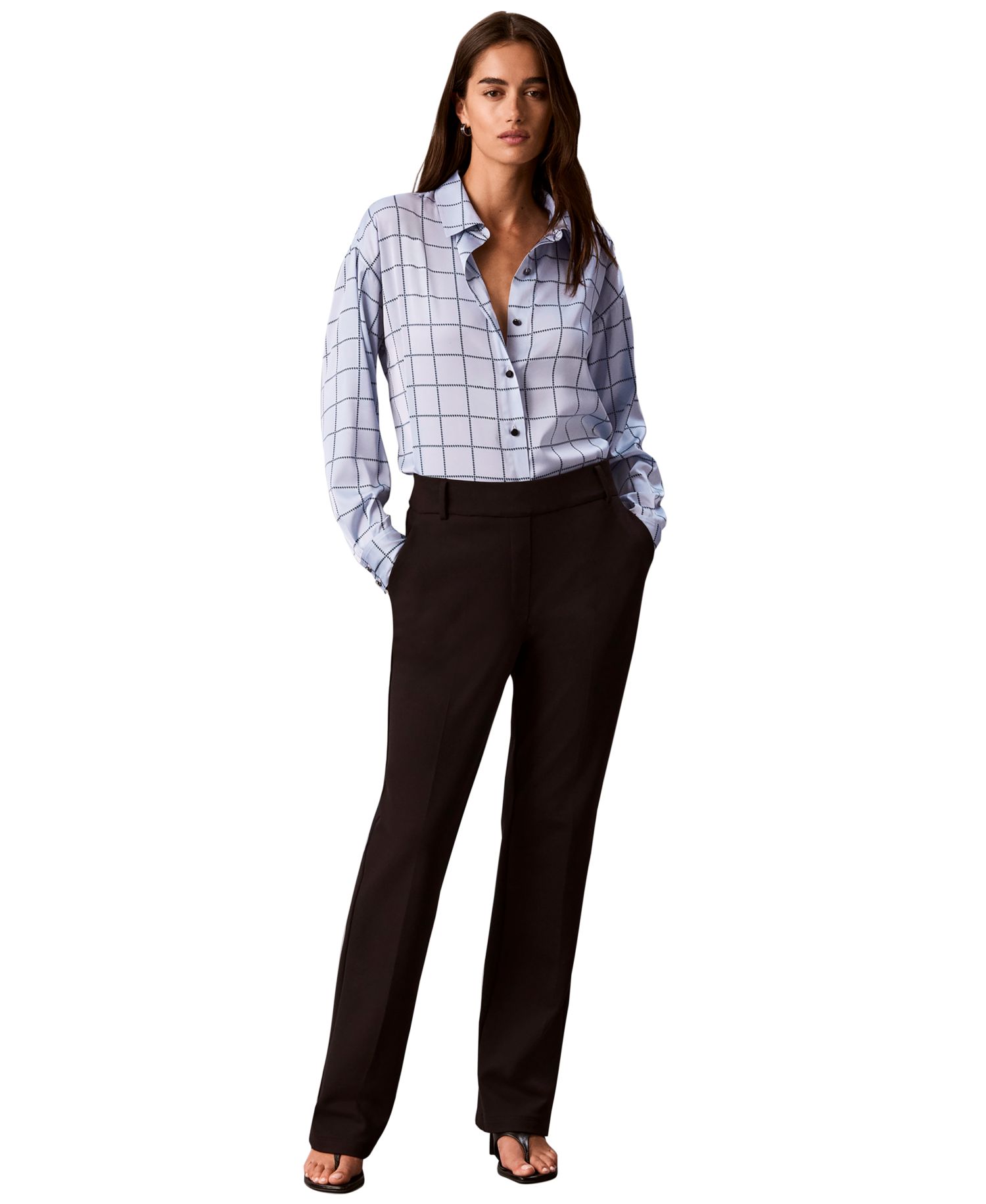 Women's Plaid Long-Sleeve Button-Up Shirt
