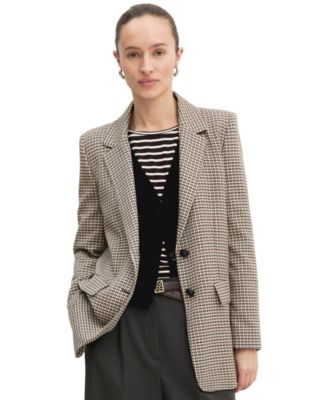 Women's Straight-Fit Plaid Long-Sleeve Lapel Collar Blazer