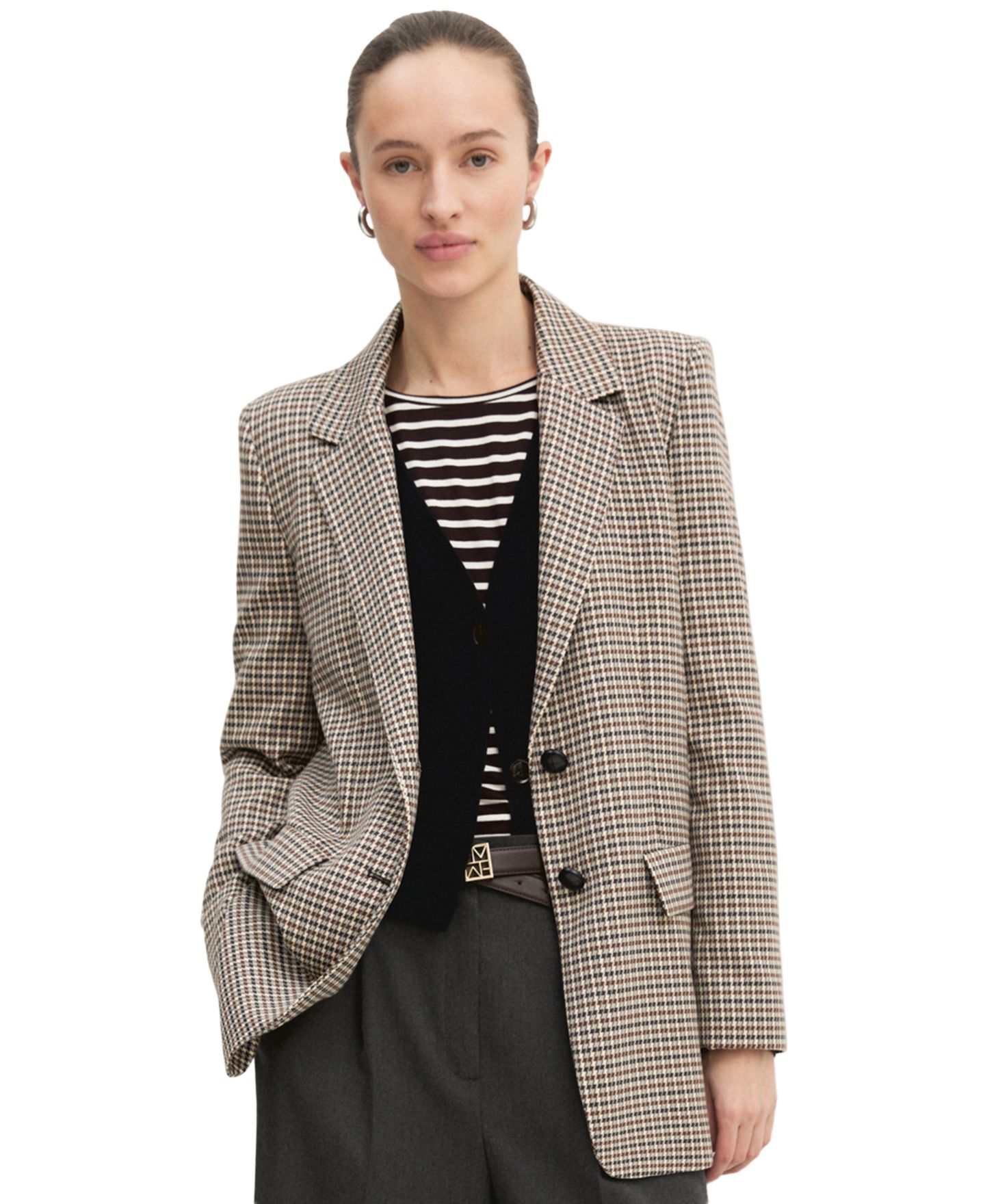 Женский пиджак Emme Marella Straight-Fit Plaid Long-Sleeve Lapel Collar Blazer, цвет: Белый — фото 1