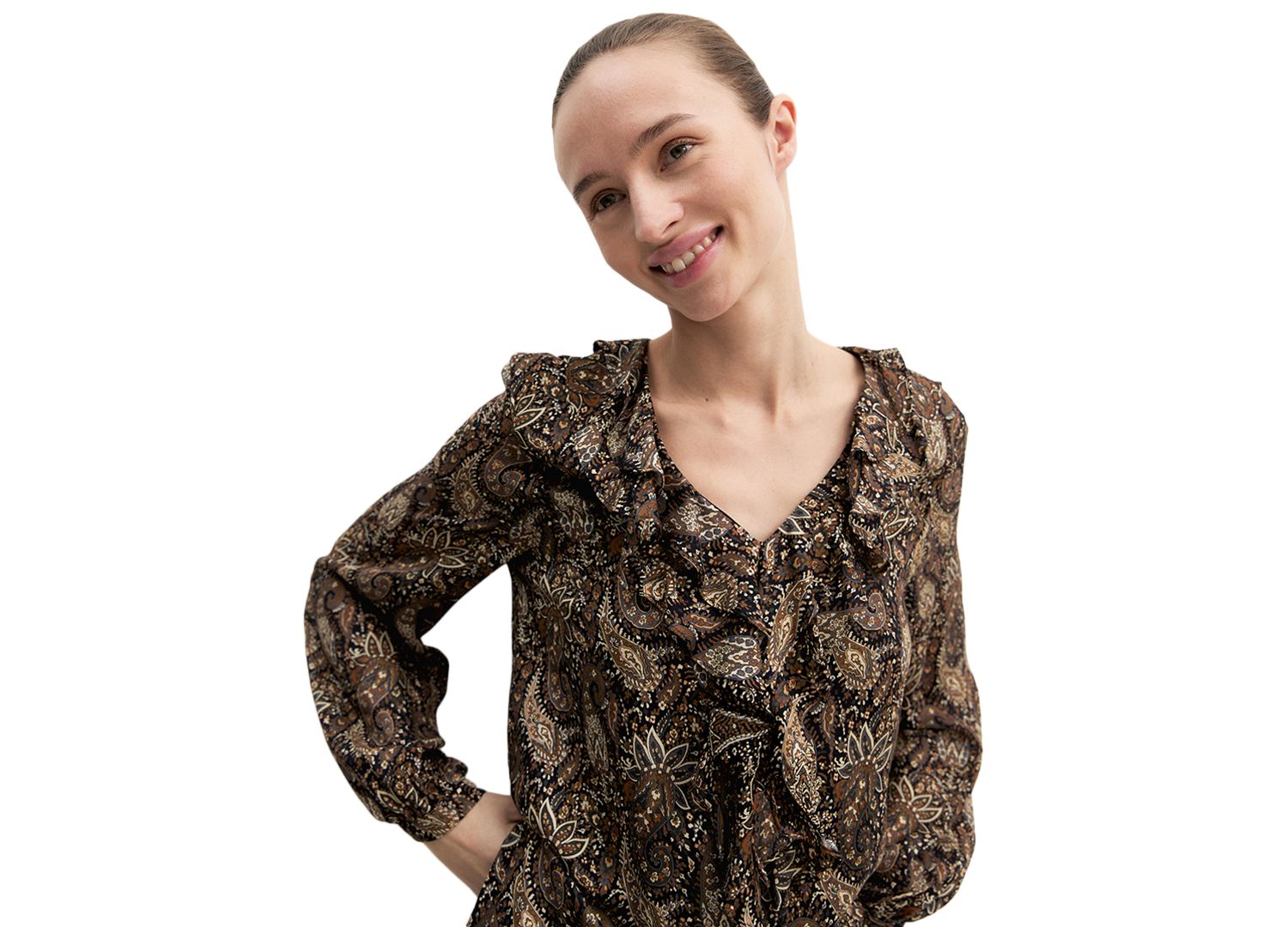 Women's Emmfebe Long-Sleeve Ruffle Paisley-Print Dress