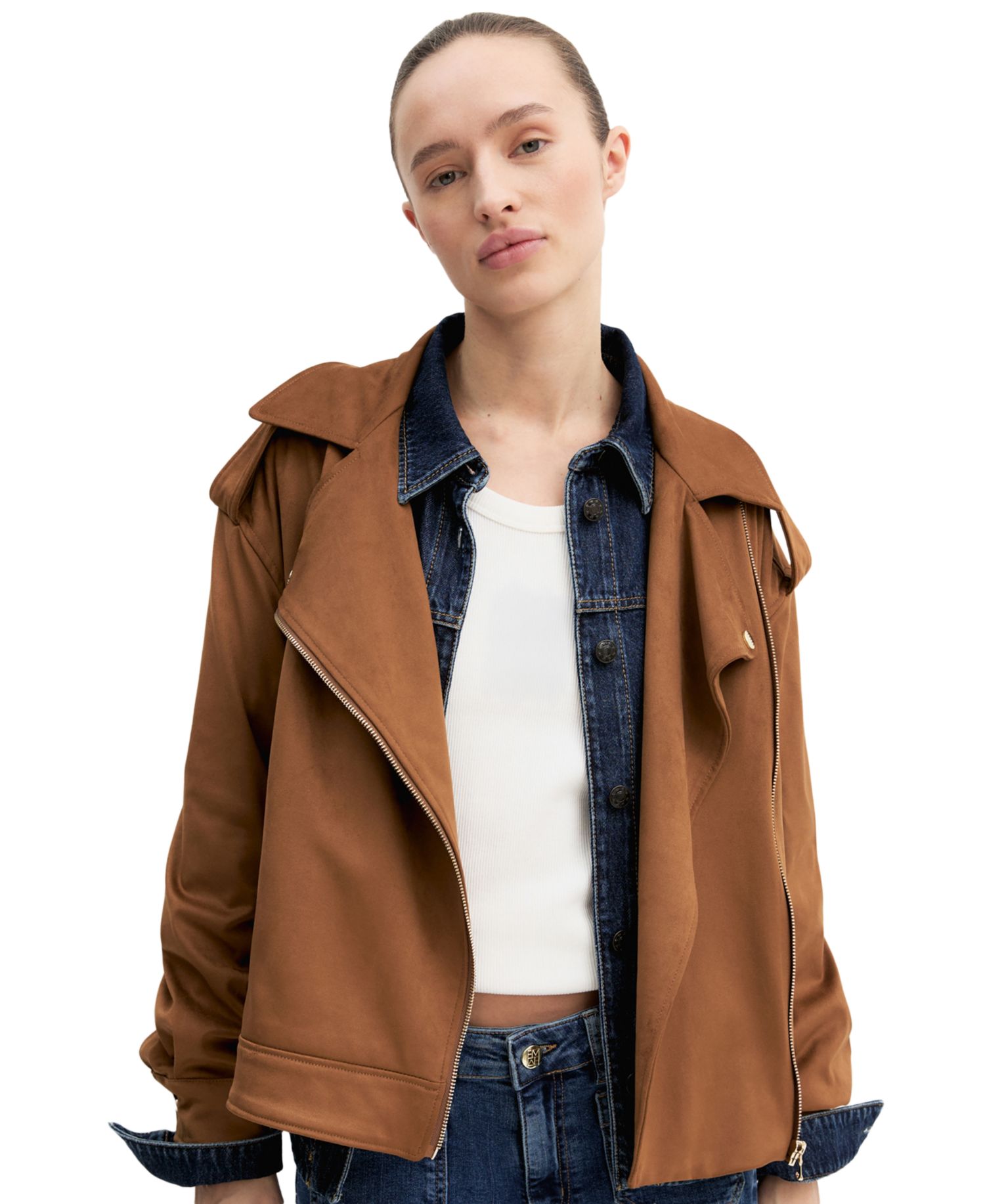 Women's Velvety-Finish Asymmetric-Zip Biker Jacket
