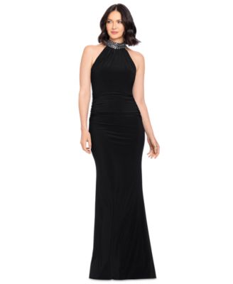 Petite Beaded Mock Neck Sleeveless Gown