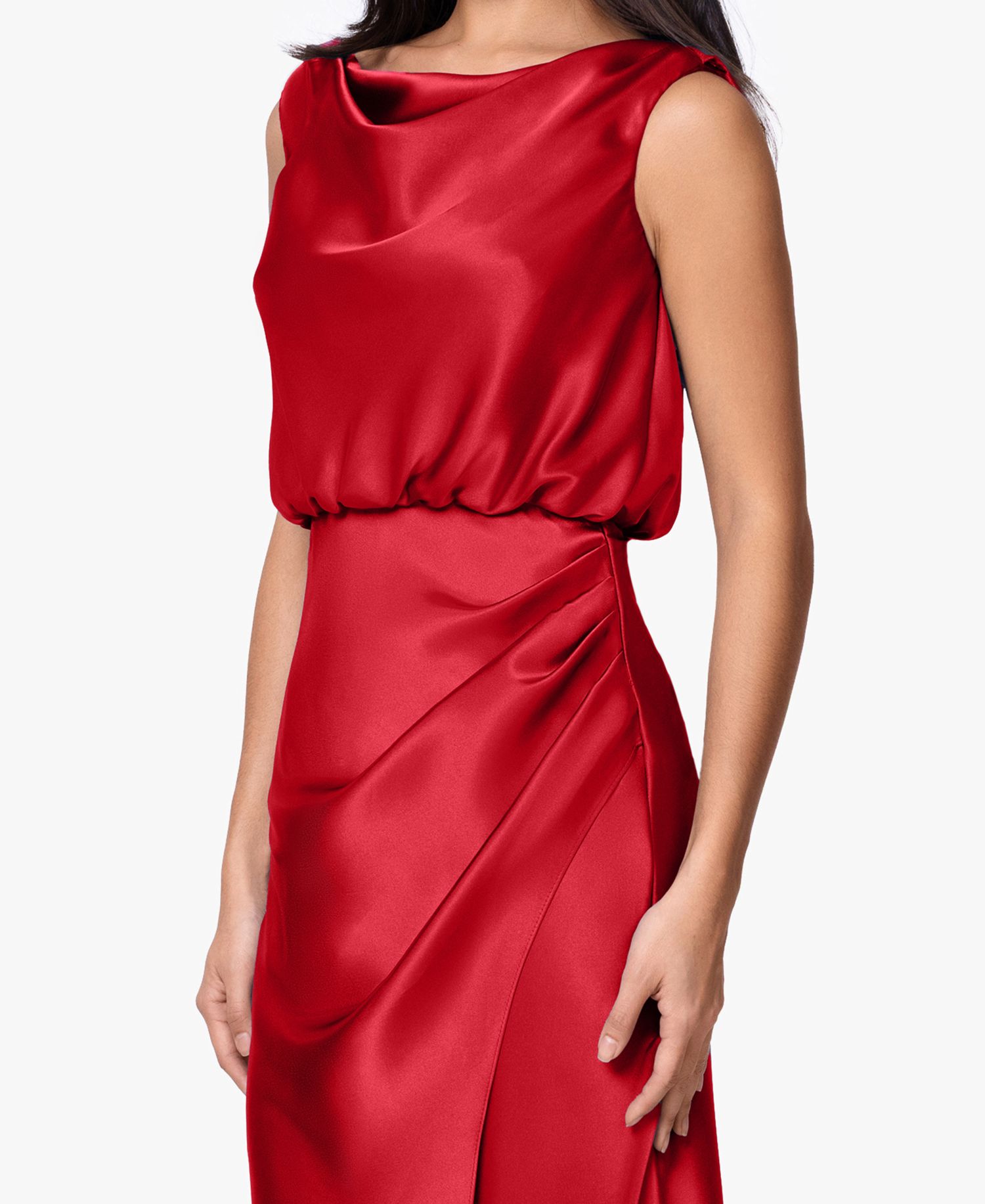 Plus Size Ruched Cowl Neck Sleeveless Gown