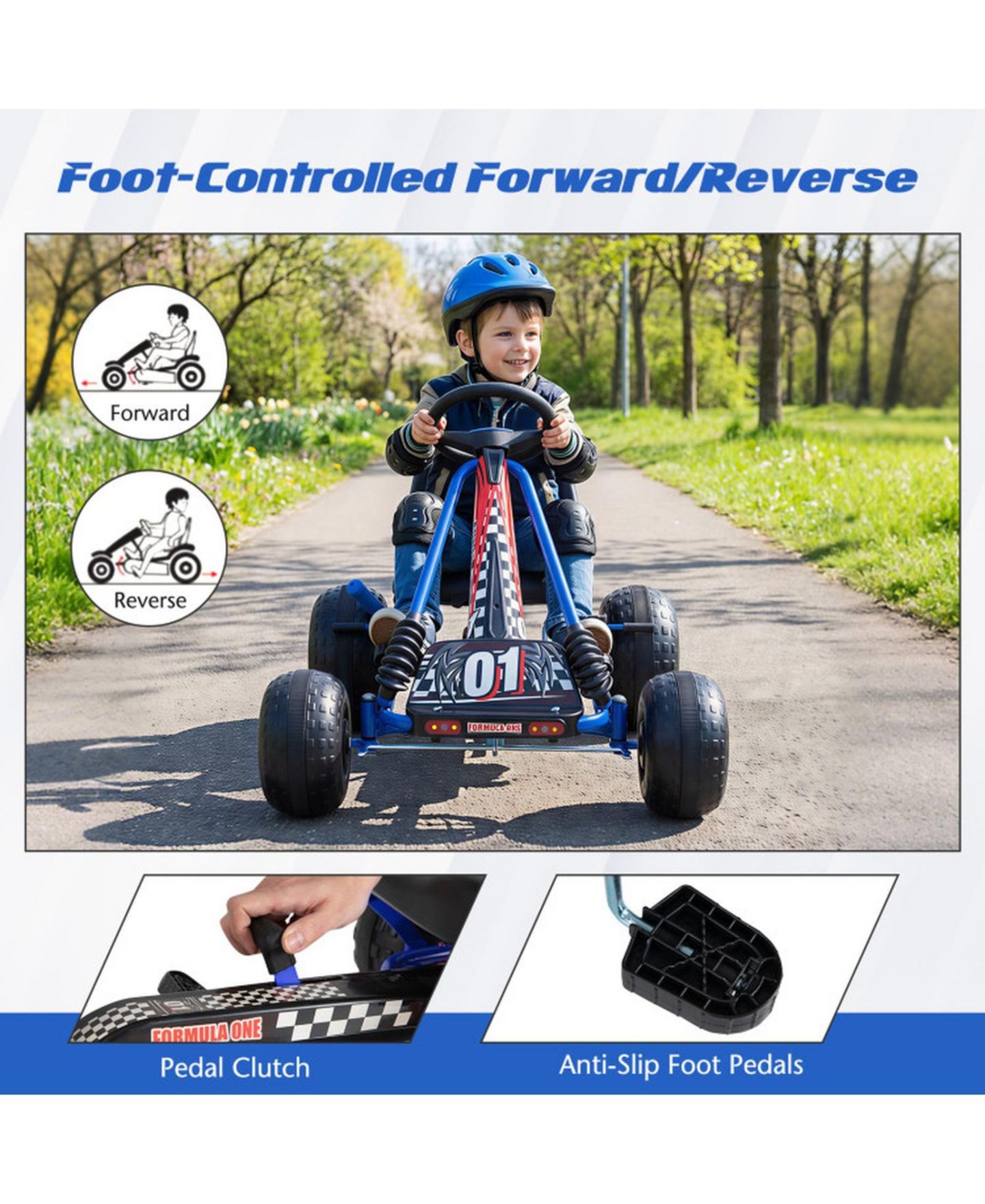 Детская игрушка SUGIFT Kids 4-Wheel Pedal Go Kart with Adjustable Seat and Multi-Terrain Wheels, Ages 3-8, цвет: Тёмно-синий — фото 7