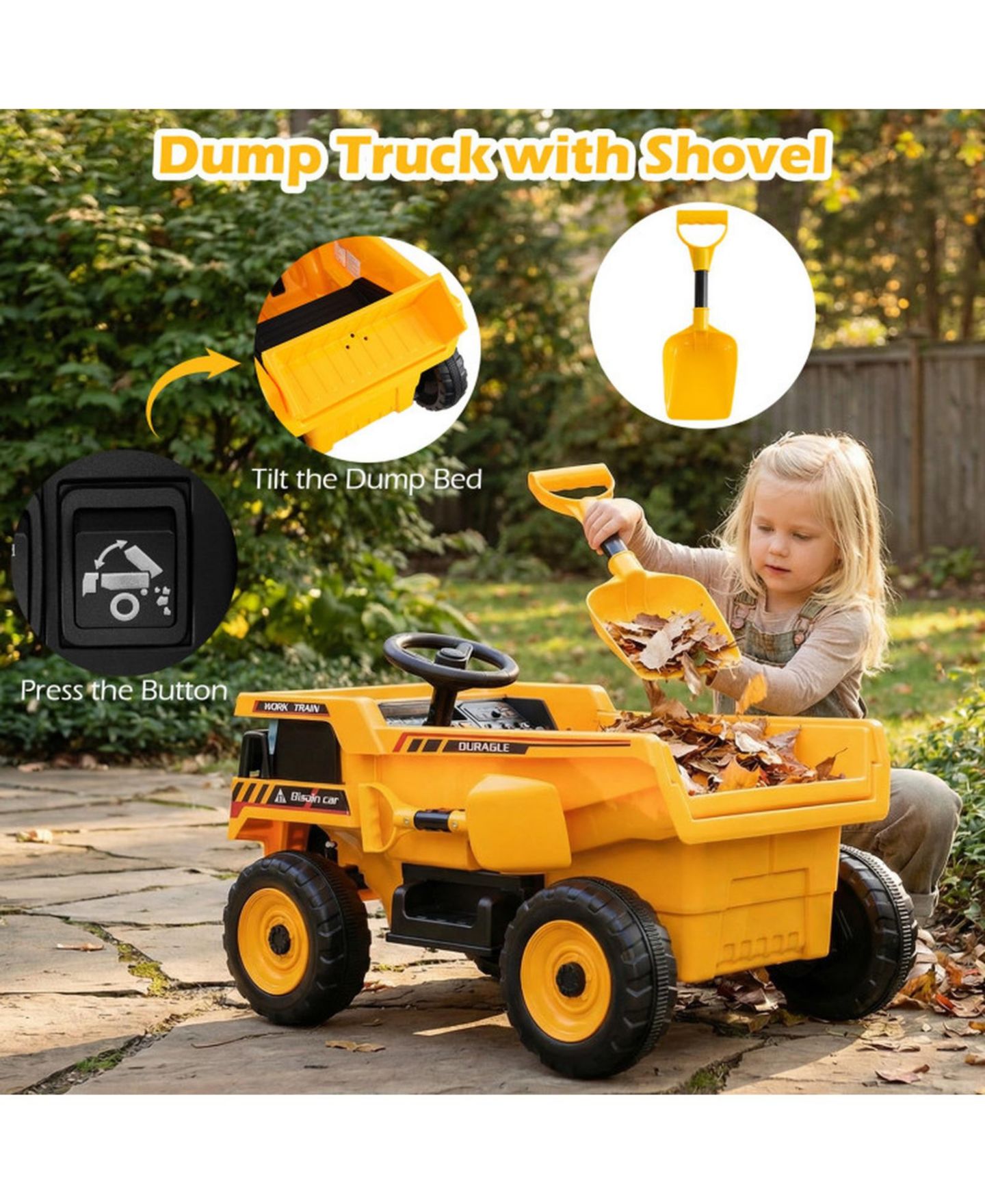 Детская игрушка HONGGE 24V Construction Truck with Remote Control Ride-On, 3–8 лет, цвет: Жёлтый — фото 4