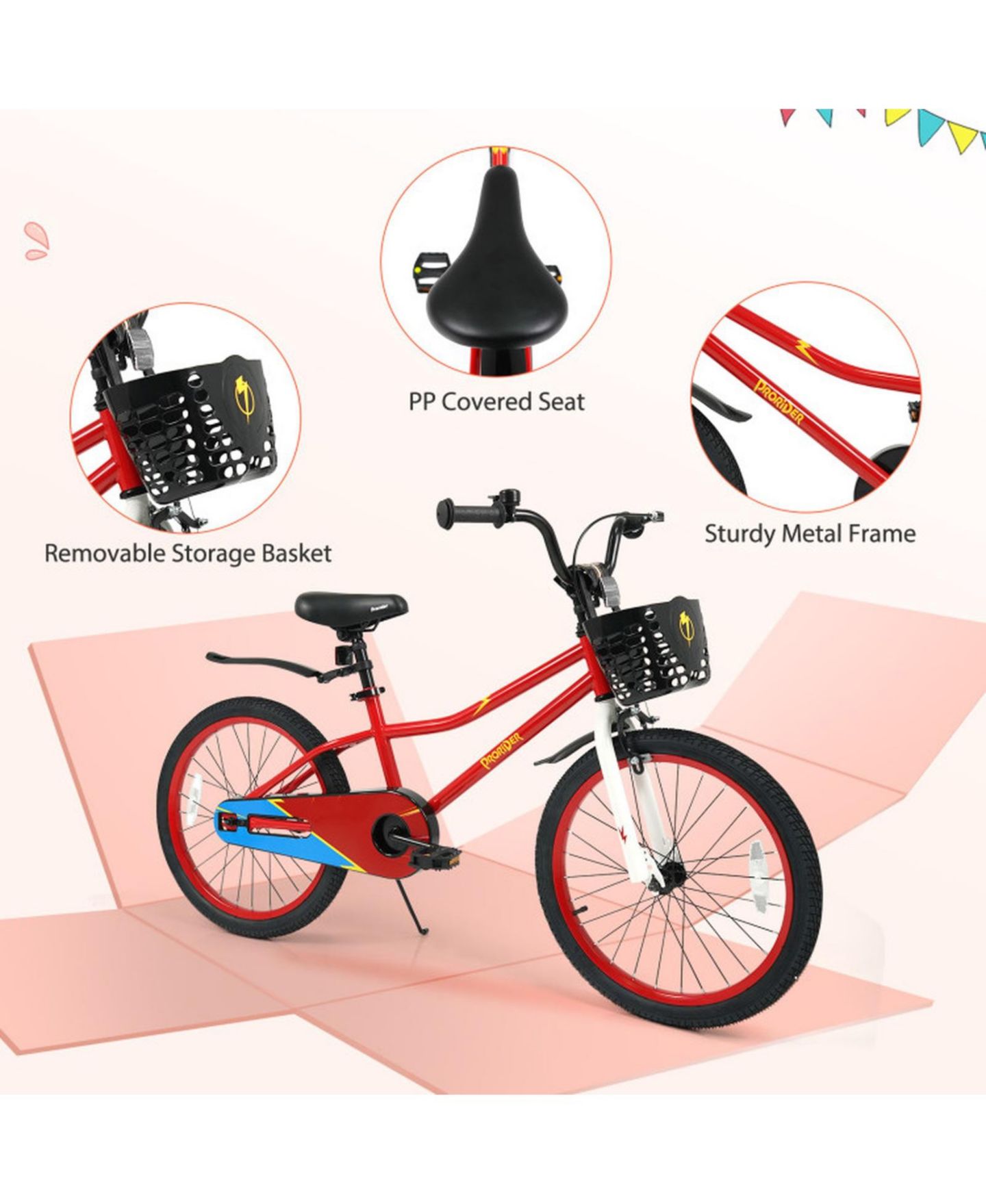 Детская игрушка HONGGE 20-Inch Height-Adjustable Kids Bike with Dual Brakes, Storage Basket, 143 lbs. Capacity, Ages 8+, цвет: Красный — фото 8