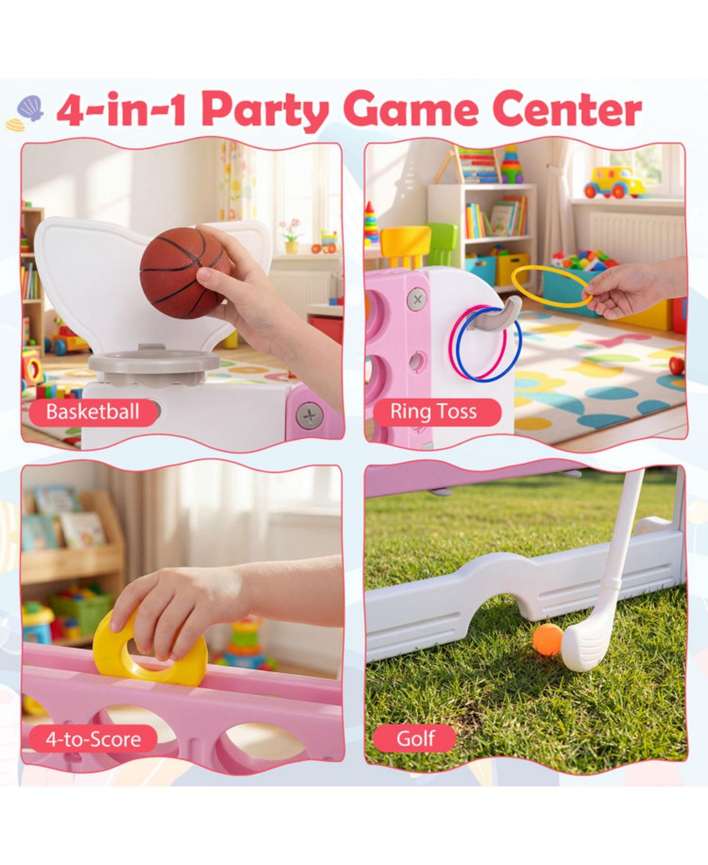 Детские игрушки HONGGE Giant 4-in-1 Connect Four Yard Game Set with Adjustable Height, Ages 5+, цвет: Розовый — фото 6