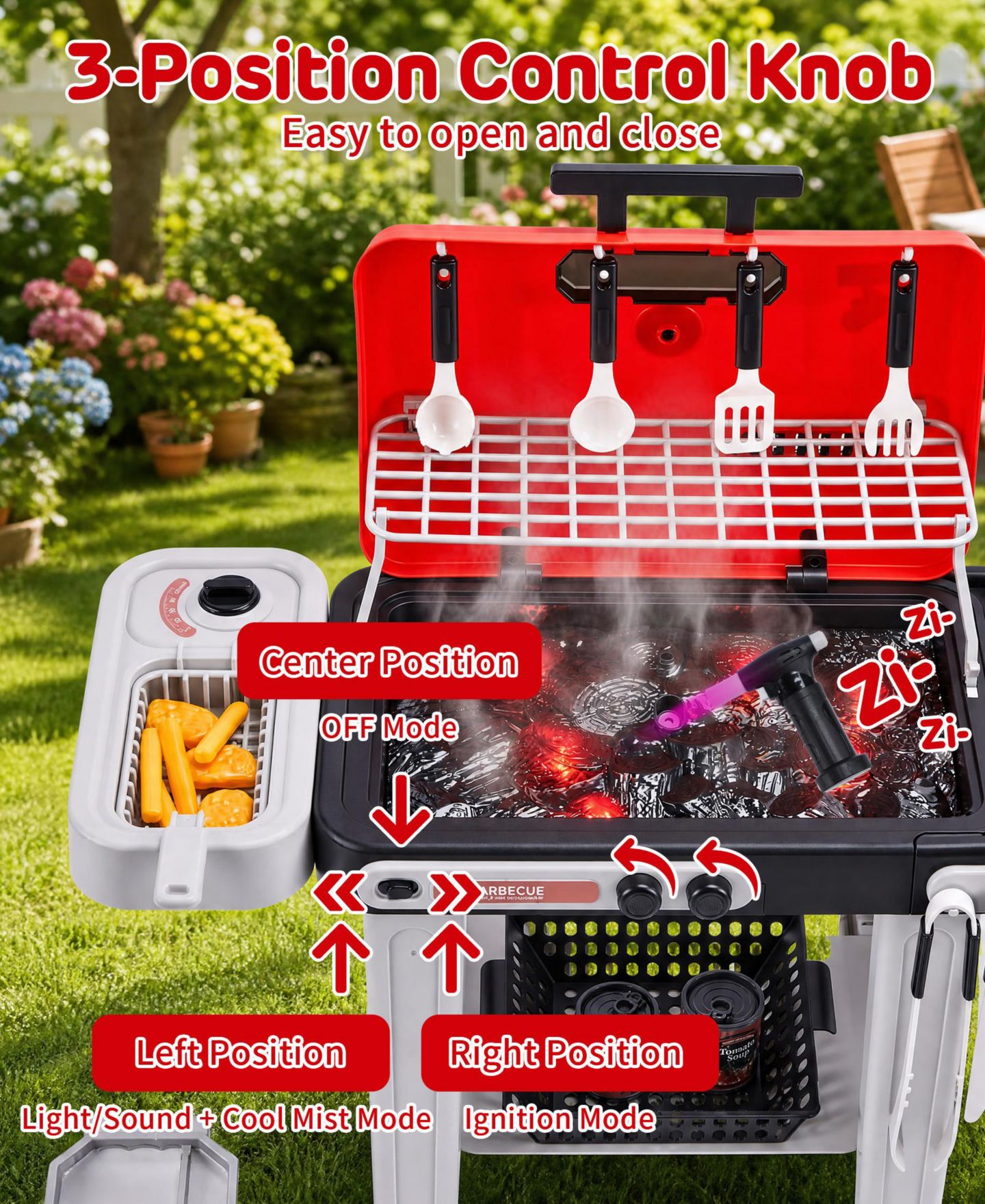 Детские игрушки SUGIFT Bbq Grill Toy with Spray, Light and Sound, Color-Changing Play Food Set, Ages 3+, цвет: Красный — фото 7