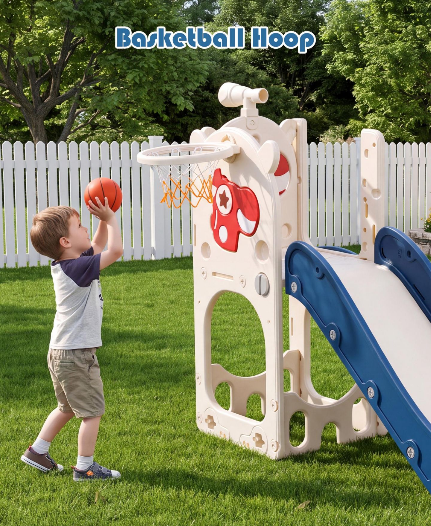 Детская игрушка SUGIFT 7-in-1 Toddler Slide with Basketball Hoop, Golf, Telescope and Hiding Area Play Set, Ages 1-3, цвет: Синий — фото 5