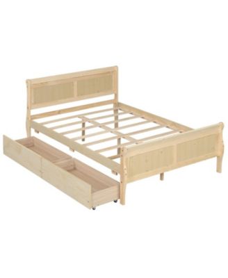 Full Size Sleigh Bed Frame with 2 Storage Drawers and Footboard for Kids Teens Adults
