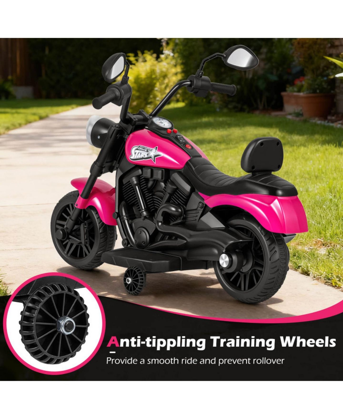 Детская игрушка HONGGE 6V Kids Electric Motorcycle with Headlight and Training Wheels, цвет: Розовый — фото 11
