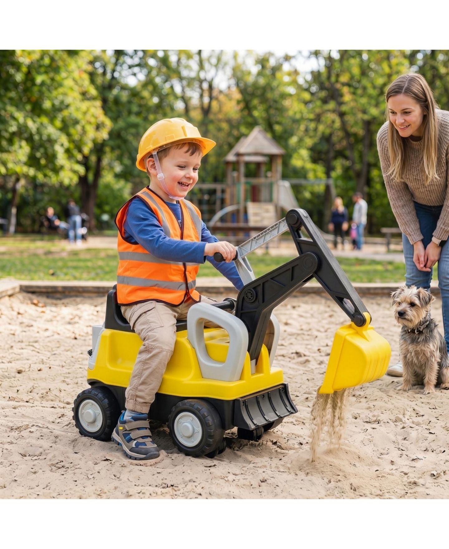 Детская игрушка HONGGE 2-In-1 Foot-to-Floor Ride-On Tractor with Digging Arm and Detachable Trailer, 50"L x 13"W x 23"H, 55 lb. Capacity, Ages 3+, цвет: Жёлтый — фото 9