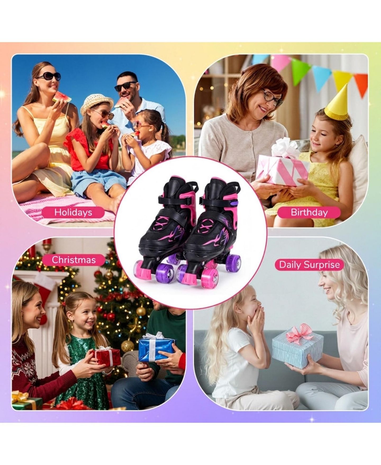 Детские игрушки HONGGE Teen Adjustable Quad Roller Skates with Light-Up Wheels, Ages 9+, цвет: Розовый — фото 9