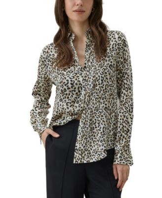 Women's Long-Sleeve Leopard-Print Silk Blouse
