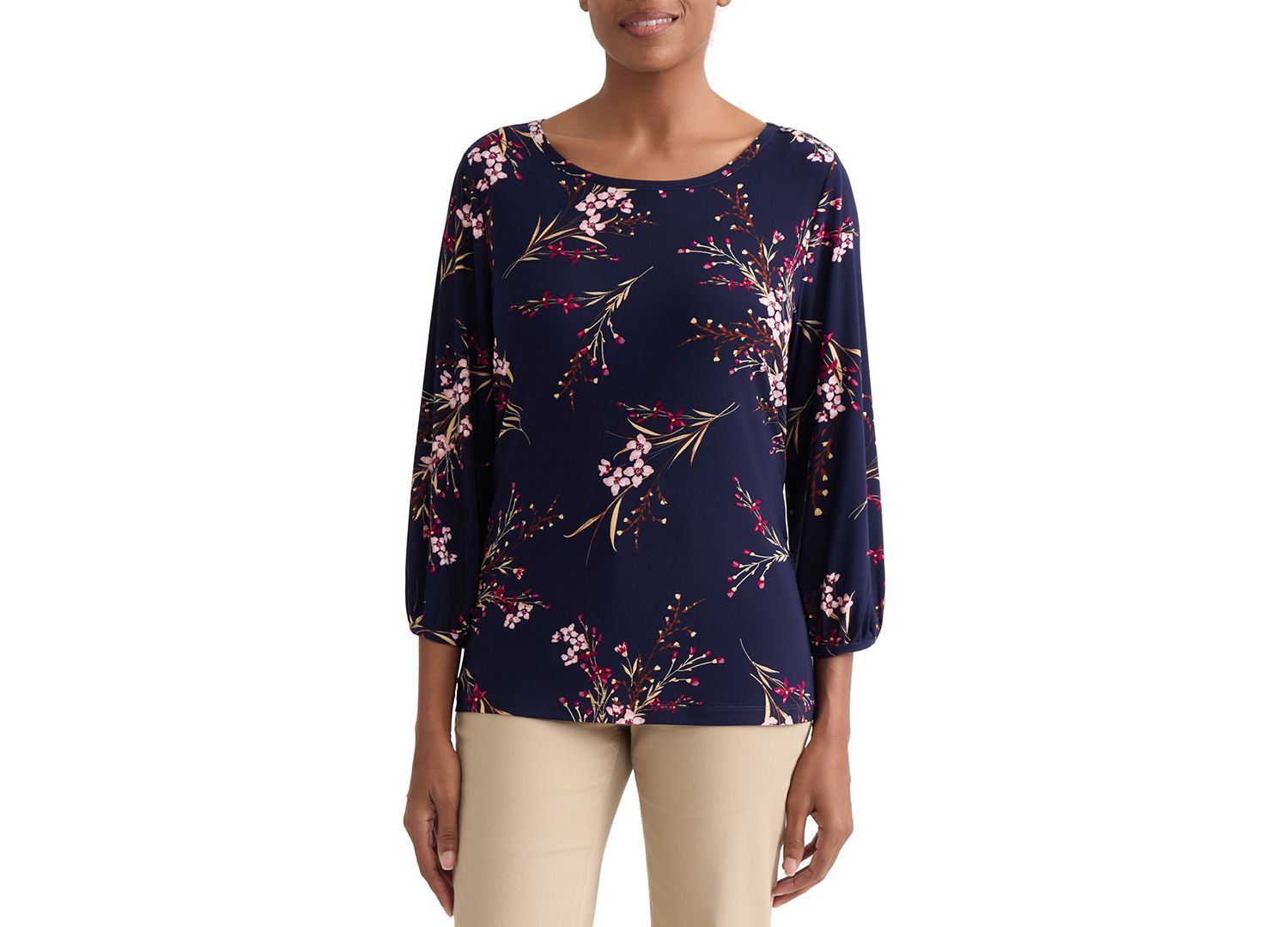 Petite Floral Shoulder-Button Box Top Blouse
