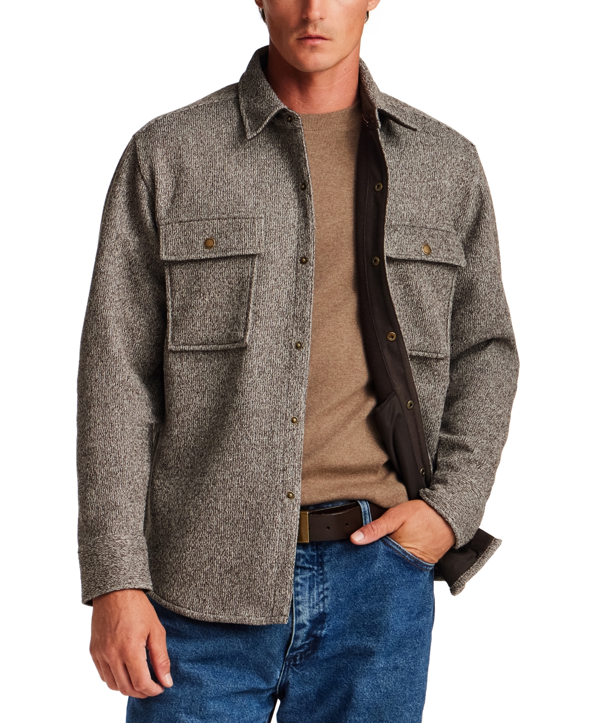 Weatherproof Vintage Men's Mixy Knit Long Sleeve Snap-Front Shirt Jacket
