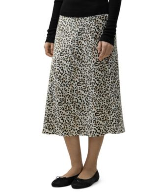 Women's Leopard Print Bias-Cut A-Line Midi Silk Skirt
