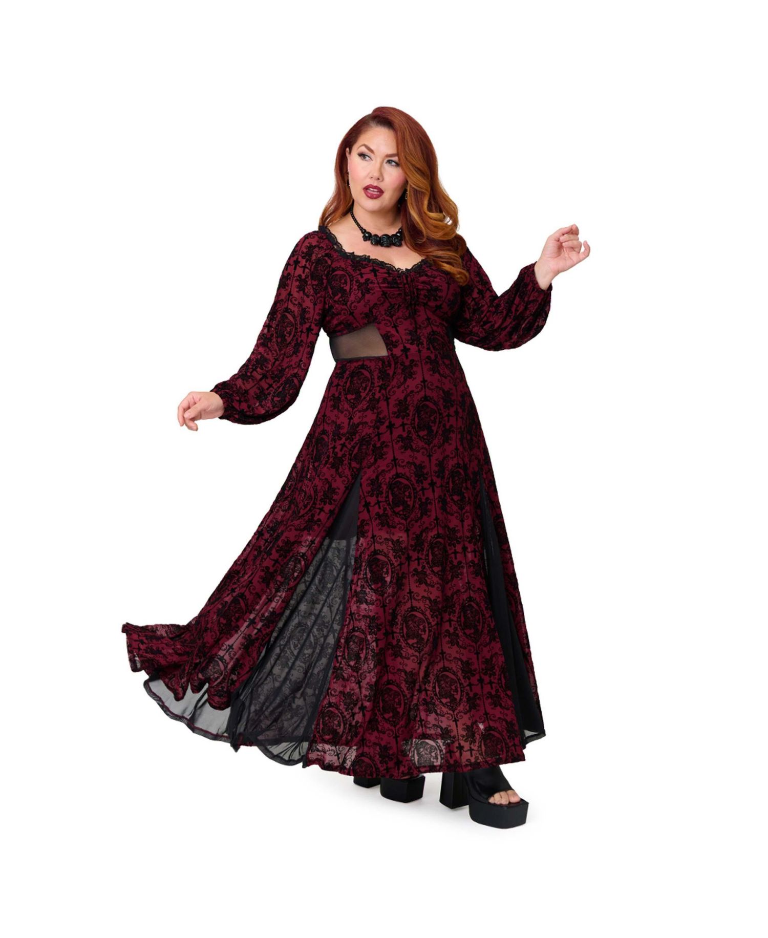 Plus Size Sheer Spiderweb Godet Maxi Dress
