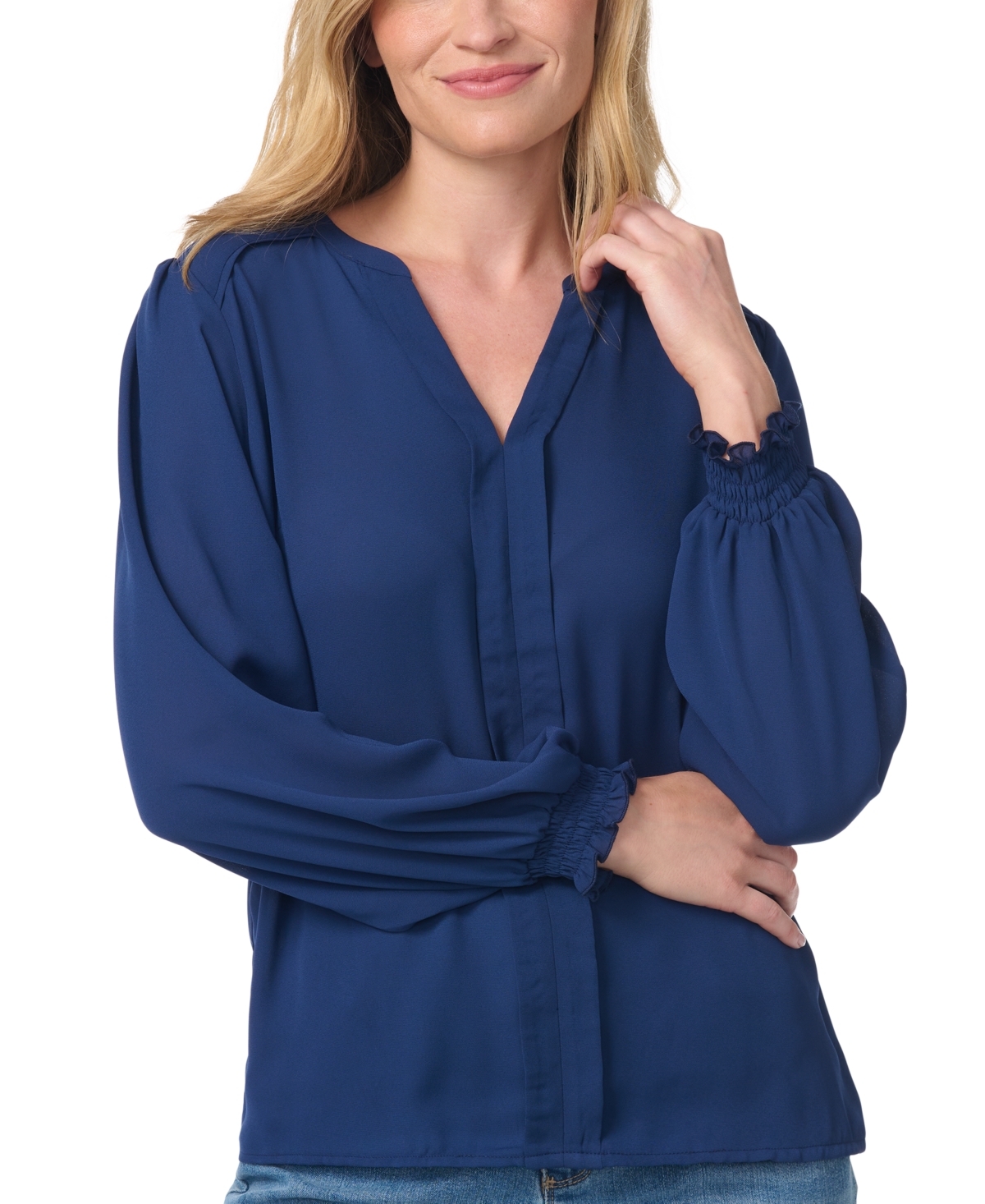 Gloria Vanderbilt Women's V-Neck Long-Bishop-Sleeve Pull-On Blouse