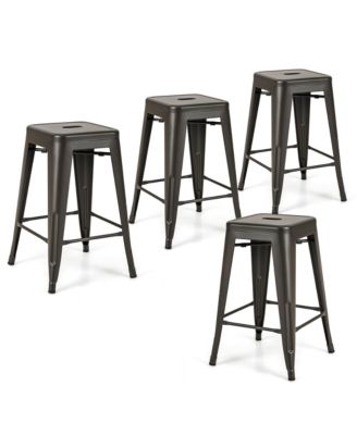 24'' Metal Bar Stools Set of 4 w/ Square Seat Patio Bar Stools Home Kitchen