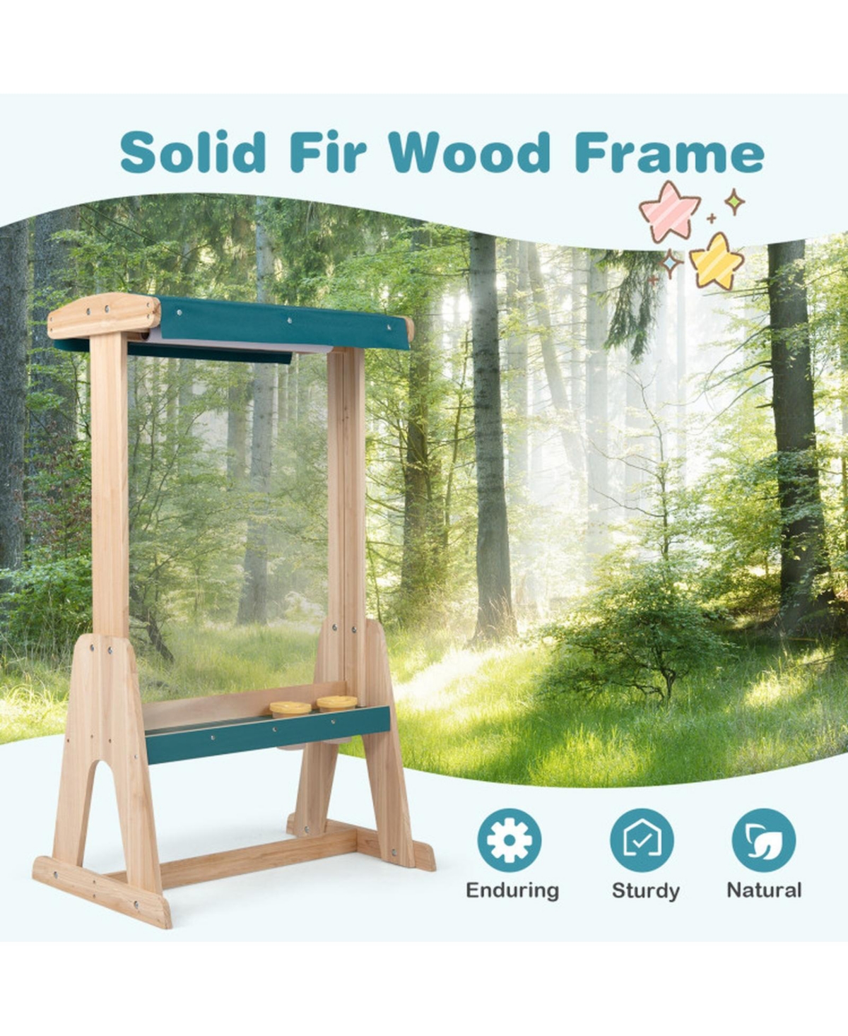 Sugift Kids Wooden Double-Sided Art Easel with Transparent Board and Paper Roll Ages 3