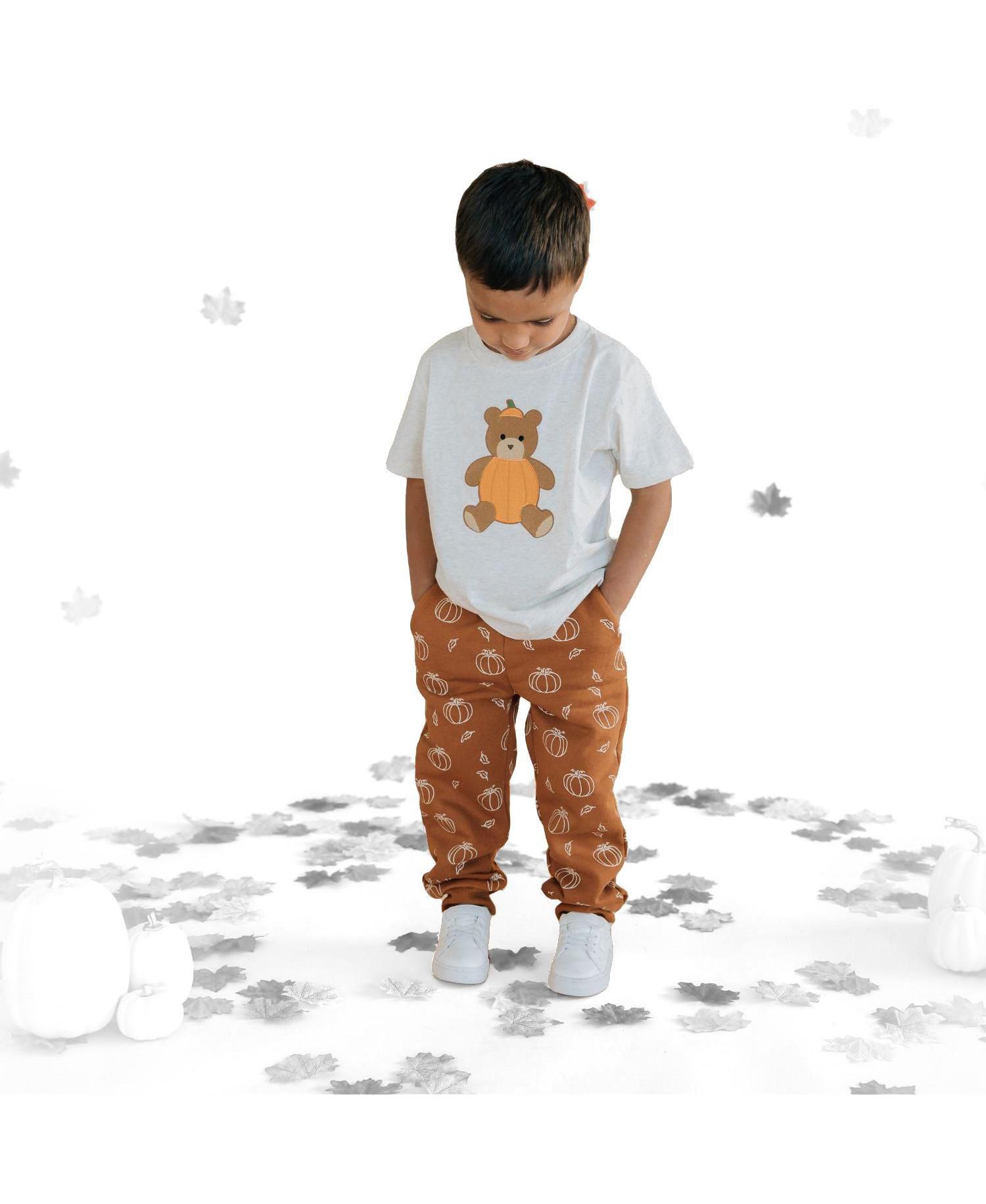 Big Boys Pumpkin Teddy Bear Patch Short Sleeve T-Shirt
