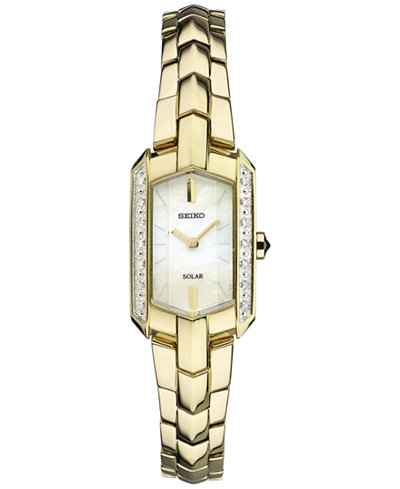 Seiko Women's Solar Tressia Diamond Accent Gold-Tone Stainless Steel Bracelet Watch 16mm SUP330