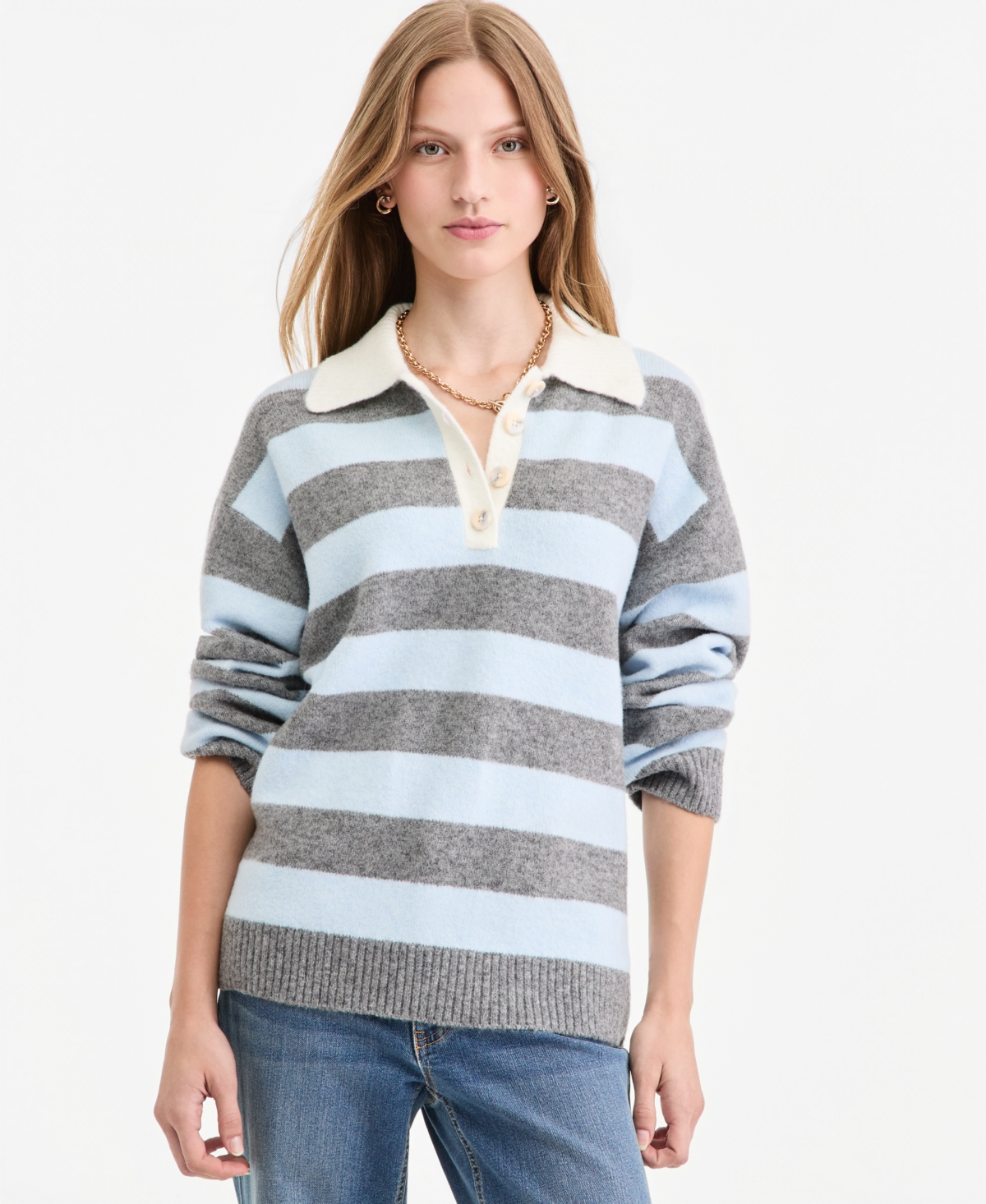 On 34th Women's Long-Sleeve Polo Sweater, Macy's Exclusive - Diamond Blue