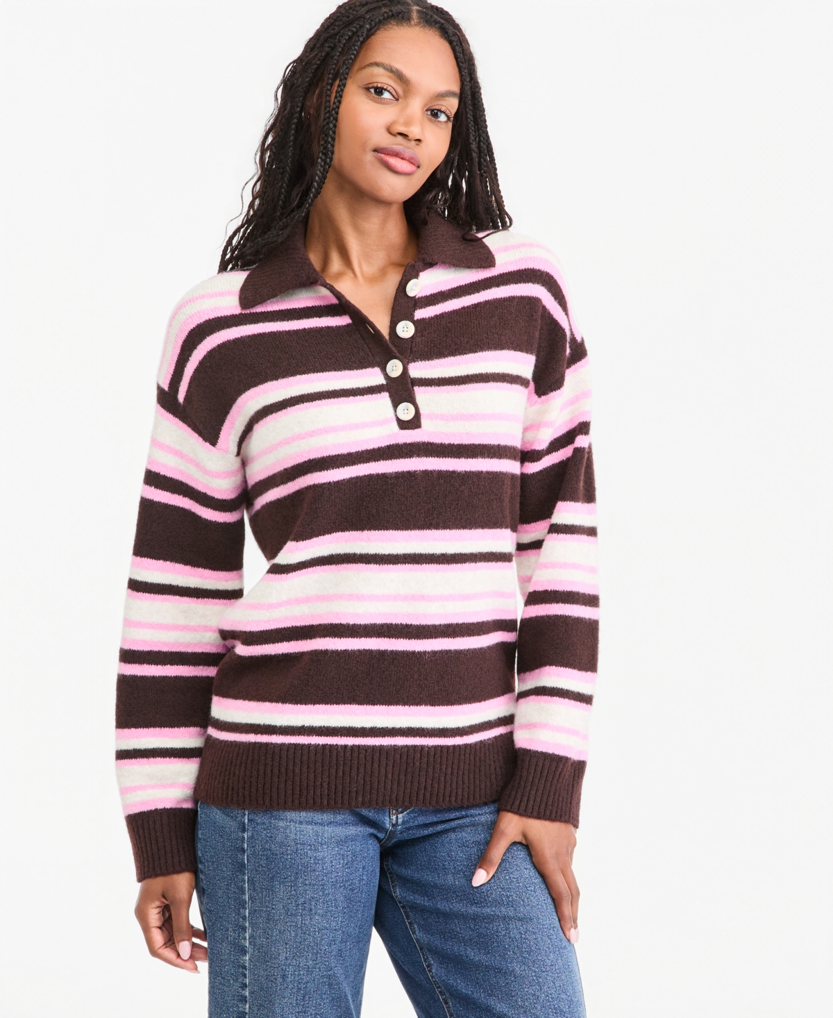 On 34th Women's Long-Sleeve Polo Sweater, Macy's Exclusive - Lavender Suede Combo