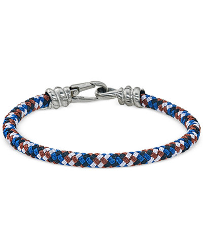 Esquire Men's Jewelry Blue, White and Brown Woven Bracelet in Stainless Steel, Only at Macy's